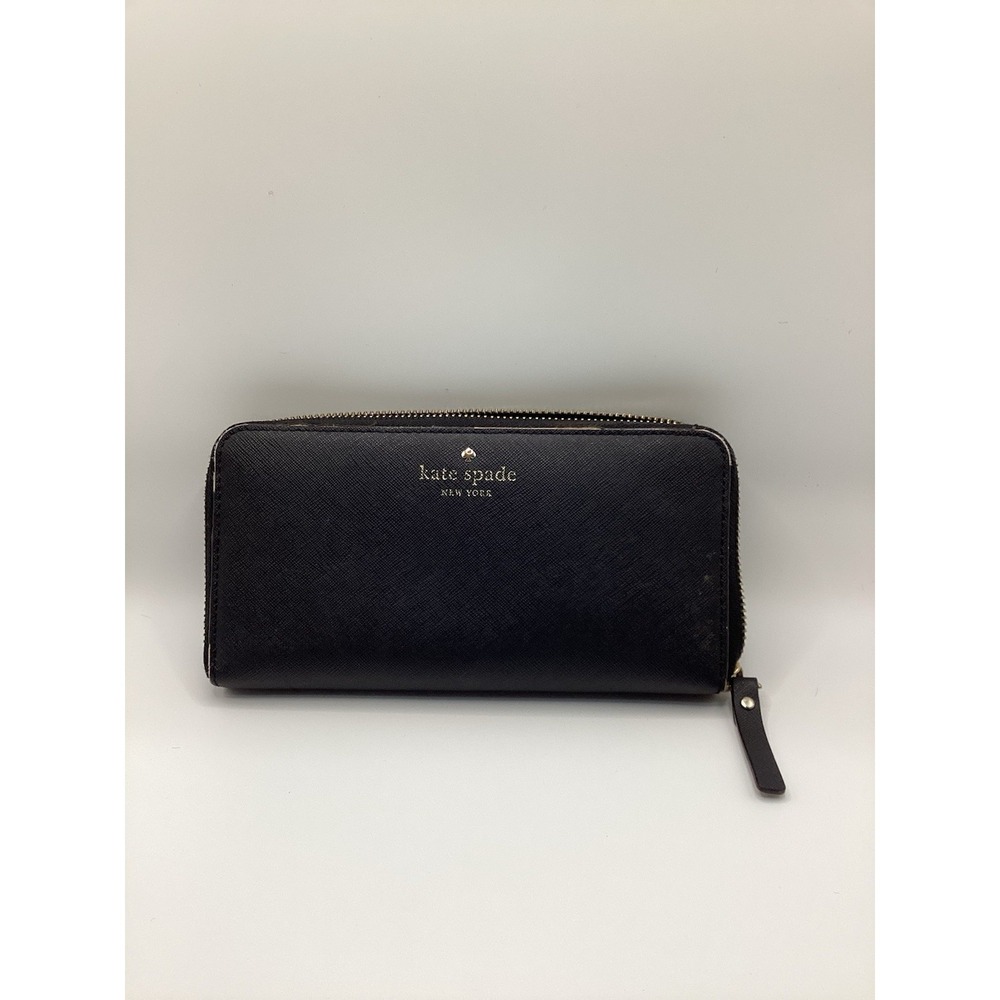 Kate Spade New York Saffiano Leather Zip Around  Wallet Black Polka Dot